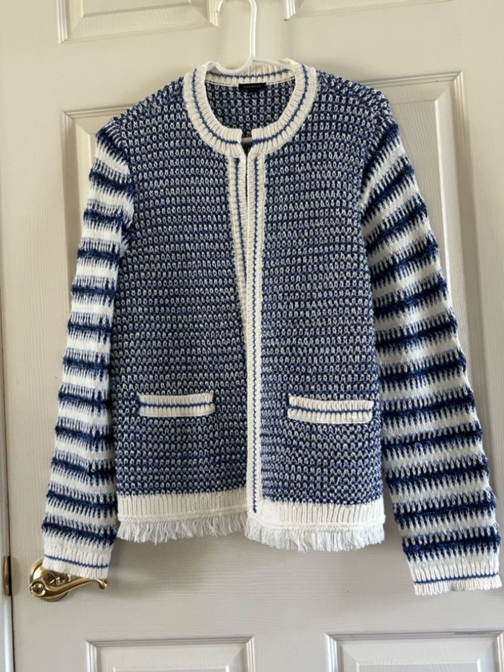 Talbot’s Navy and Ivory Mixed Stitch Cardigan, Size L - Picture 2 of 6